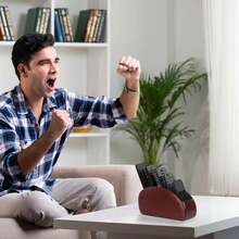 Organizador de Cuero PU de 5 Compartimentos, Soporte para Control Remoto, Teléfono y TV, Caja de Almacenamiento de Escritorio, Brochas de Cosméticos - Negro - Ver 6