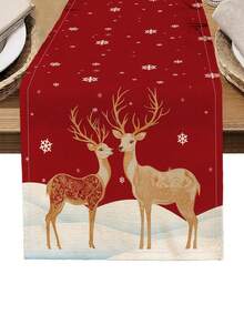 1 件圣诞图案印花桌旗,4 件圣诞图案印花餐垫,适合节日、派对、生日、晚宴、厨房和餐厅装饰、四季家居和生活桌面装饰 - 彩色 - 查看 2