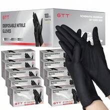 GTT 1000Pcs Black Nitrile Disposable Gloves, Wholesale Various Sizes Large Size, 5mil, Powder-Free, Medical Exam Latex-Free For Examination Home Cleaning, Auto Repair, Laboratory, Gardening - 黑 - 查看 1
