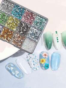 2 盒 24 色亚克力指甲钻石水钻 4000 颗 3D 花朵指甲饰物和宝石、用于指甲设计的彩色花朵饰物、用于美甲的 4 盒指甲水钻、用于指甲彩绘的珍珠指甲饰物金色鱼子酱珠子、指甲蜡铅笔镊子 - 彩色 - 查看 6