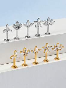 1 件不锈钢榄尖形花朵垂直柱耳轮穿孔皇冠/蝴蝶耳环耳钉身体穿孔首饰 - 如圖 - 查看 5