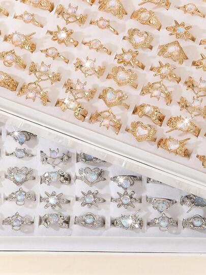 Juego de 10 anillos asimétricos de aleación para damas, con estilos seleccionados al azar, adecuado para que las damas los usen en festivales