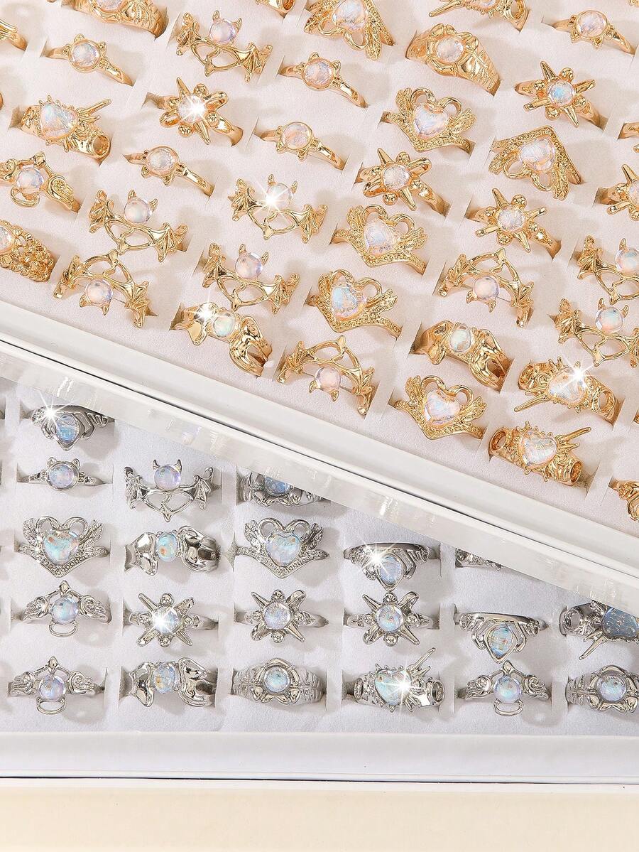 Juego de 10 anillos asimétricos de aleación para damas, con estilos seleccionados al azar, adecuado para que las damas los usen en festivales