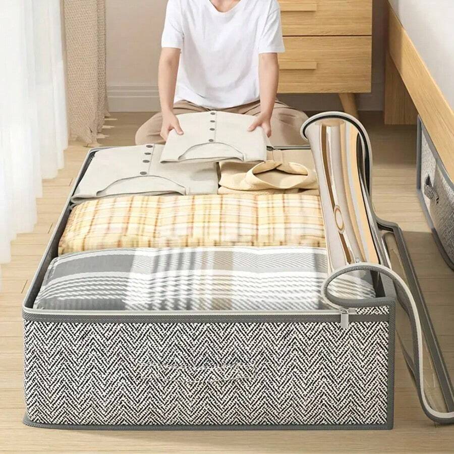 Bed Storage Storage Bag, Transparent Window Clothes And Blanket Storage Bag, Large Capacity Foldable Storage Box, Bed Storage Box With Reinforced Handle Storage Basket - Grey - View 1