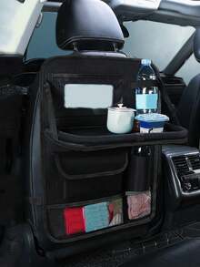 1个汽车座椅靠背储物袋，可折叠车载餐桌，多功能收纳袋