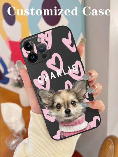 1 pieza Funda de teléfono personalizada con foto de mascota (perro/gato) y diseño de corazón, multicolor, texto/frase personalizada, cubierta protectora brillante compatible con iPhone 11/12/13/14/15/16 Pro Max, S23/S24/S25 Ultra 5G, A13/A14/A15/A16/A33/A34/A35/A55/A56, teléfonos móviles y accesorios, regalos de temporada, funda de teléfono personalizada de moda, para novio, novia, familia, amigos, abuelos, pareja, para aniversarios, para cumpleaños