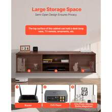 Floating TV Stand, 60" Wall Mount Entertainment Center With Adjustable Shelf & Sliding Doors, 2 Tiers Floating TV Shelf With Storage Cabinet For DVD Player, Cable Box, Game Console, Walnut - Coffee Brown - View 4