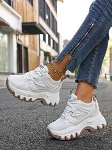 2025 New Short Height Increasing Women Shoes, Chunky Sneakers Thick-Soled Wedge Shoes, White Versatile Ladies Lace-Up Casual Athletic Shoes - White - View 5