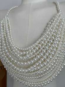 DEKUNER 1Pc High Quality Luxury Layered Women's Pearl Camisole Top Hand Knotted Fashion Sexy Pearl Body Chain - Beige - View 4