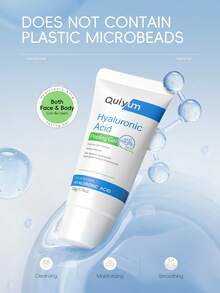 1套6入組保濕QUIYUM玻尿酸護膚套裝（面霜30g＆潔面乳50g＆眼霜15g＆面部精華液17ml＆去角質磨砂膏50g＆身體乳100g），保濕和提亮皮膚護理禮盒，改善整體膚色，護膚禮品袋，適合女性和女孩自我護理旅行必備品 - 藍色 - 查看 8