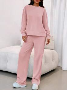 Women's Two-Piece Suit, Sports Suit, Loose Sweatshirt, Sports Pants, Autumn Fashion Casual Matching Suit. - 粉色 - 查看 6