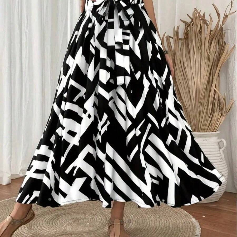 Plus Size Women Geometric Print Casual Skirt Without Belt