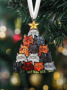 Ornamento per albero di Natale a forma di gatto, ornamento acrilico da appendere alla finestra a forma di gatto per albero di Natale, decorazione natalizia da appendere, decorazione artistica carina a forma di gatto, decorazione natalizia per la casa, regali di Natale per gli amanti dei gatti