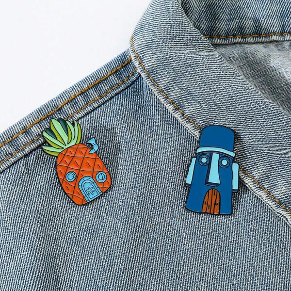 SPONGEBOB SPONGEBOB 1/2 Pcs Creative Comedy Anime SpongeBob SquarePants Brooch Creative Pineapple House Lapel Pin Metal Enamel Badge Jewelry Backpack Clothing Accessories Festival Gifts Halloween Costume Accessories Bag Charms Office Accessories Christmas