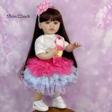 55 CM Full Soft Vinyl Body Reborn Baby Doll Toy For Girl Brown Long Hair Princess Toddler Doll Handmade Birthday Gift For Child - 乙烯基身體娃娃 - 查看 2