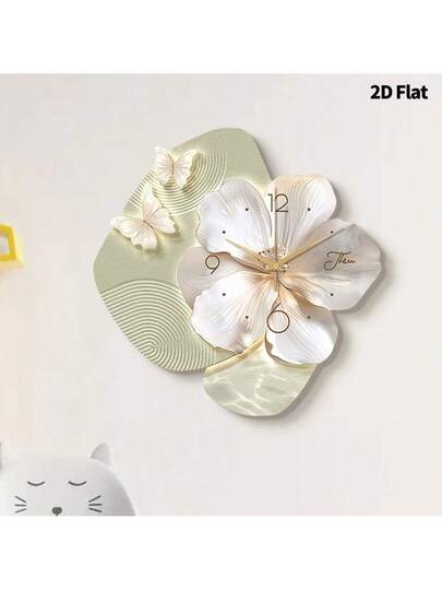 2D Flat, 1pc Moderne Minimalist Flower Art Creativity Klok Mute ative Wand Clock, Super Quiet Quartz Movement, No Ticking Sound, Bedroom Dining Room Living Office Sofa Background Home view 7