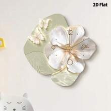 2D花卉艺术挂钟，现代静音石英机芯装饰挂钟，适用于卧室、餐厅、客厅、办公室、沙发背景墙、家居装饰 - 彩色 - 查看 9