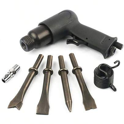 Ferramentas para reparo de pneus: martelo pneumático de rebarbação de 150 mm, conjunto de mini formões, entrada de ar de 1/4 de polegada, martelo pneumático de alta resistência, pá manual para martelo pneumático, ferramentas para remoção de ferrugem, ranhuras em concreto e entalhes em pedra