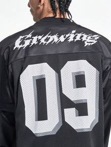 MT99 复古美式橄榄球球衣，宽松运动卫衣，男女通用长袖黑色 - 黑色 - 查看 4