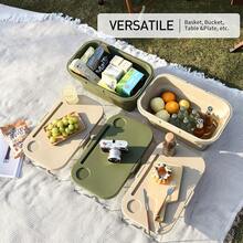 Panier de pique-nique pliable, panier de rangement étanche multifonctionnel avec couvercle, adapté au camping, à l'extérieur, au stockage à domicile, au stockage des aliments, à la Saint-Valentin, à Thanksgiving, à Noël - Militaire verte - Voir 3