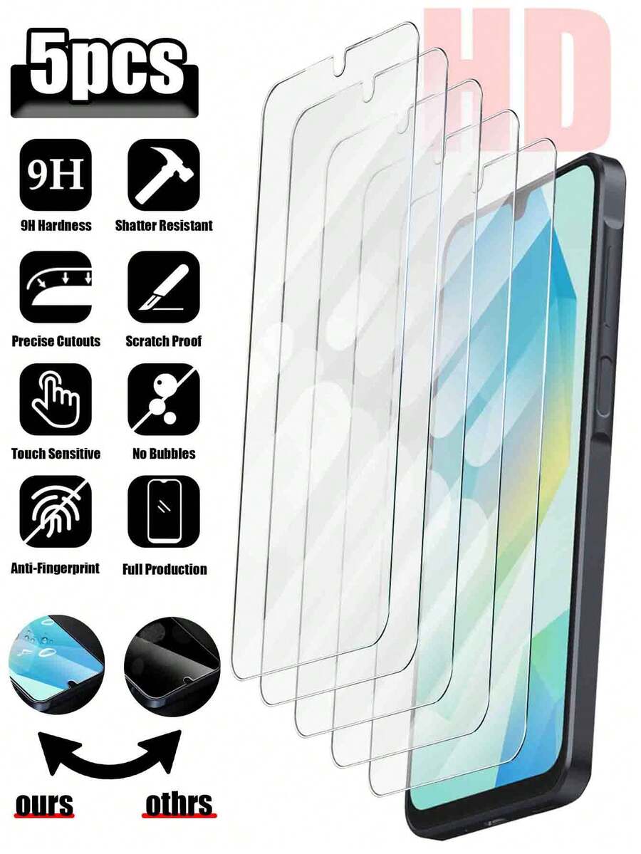 5 piezas de protector de pantalla de vidrio templado de alta calidad - cristal claro, alta visibilidad, resistente a los arañazos, pantalla ultra clara, diseño curvo compatible con Samsung Galaxy S21 FE/Galaxy S23 FE/Galaxy A54/Galaxy A15/Galaxy A31/Galaxy A34/Galaxy A35/Galaxy A55/Galaxy M53/Galaxy M54/Galaxy M55 y otros modelos, accesorios esenciales para la protección de pantalla de teléfono inteligente, aplicable a protección diaria, oficina, hogar, accesorios de teléfono a prueba de agua, a prueba de golpes, resistente a caídas, resistente a los arañazos - transparente - Ver 1