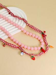 1 Set Women's Red Fruit Necklace Set, Suitable For Daily Wear