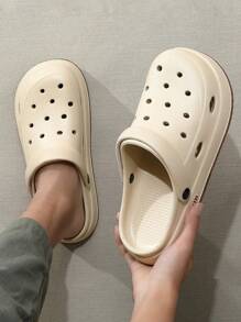 男女通用镂空洞洞鞋，2025新款夏季户外EVA防滑简约凉鞋，女士情侣沙滩拖鞋