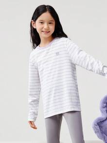 Balabala Tween Girl T-Shirt 2025 Spring Long Sleeve Top Boys & Girls Casual - White Purple - View 2