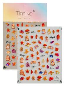 1 秋冬季节，激光和贝壳灯美甲贴纸，采用黄色和红色设计风格以及温暖的枫叶风格颜色，适合美甲爱好者收藏和女士和女孩DIY使用 - 彩色 - 查看 9