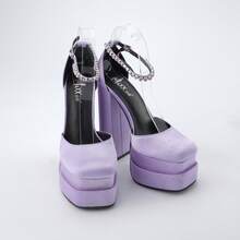 Women's Jewel Ankle Strap 6 Inch Block Heel Sandals With Square Toe And Slip-Resistant Outsole - Perfect For Parties! - 淺紫 - 查看 3