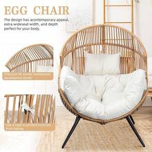 Vongrasig Wicker Rocking Chair PE Rattan With Cushion, Oversized Patio Lounge Rocker Chair Outdoor, Indoor, Livingroom, Backyard, Garden (Beige) - Beige - View 3