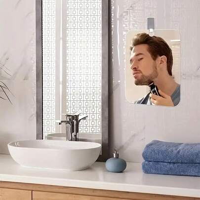 1/2 Pieces Bathroom Mirror With Hooks, Anti-Fog Polished Finish, Wall Mounted Mirror, Acrylic, Unisex, Makeup Mirror, Shaving Mirror, For Bathroom, Toilet, Mirror For Travel Outing, Waterproof And Drop-Proof, Bathroom Decoration, Home Decoration