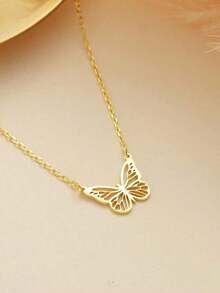 1 Piece 3d Butterfly Skeleton Pendant Necklace Minimalist Fashion Gold Stainless Steel Chain Exquisite Butterfly Necklace Stainless Steel Jewelry For Women's Party Daily Decorations For Women Gifts For Mom Mother's Day Gifts For Her - 金子 - 查看 5