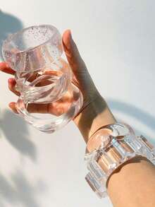 1 pieza Nuevo brazalete de resina transparente elegante, diseño geométrico asimétrico brillante, adecuado para uso diario y de fiesta