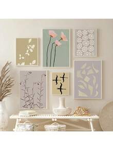 1 pieza Impresión de póster de pintura en lienzo con arte de pared minimalista, diseño floral abstracto de patrón geométrico moderno para decoración del hogar y la sala de estar