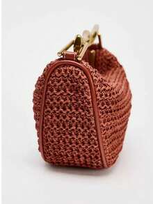2025 Spring New Women's Bag With Metal Handle And Metal Chain, Mini Woven Crossbody Bag