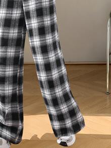 青少年格子裤，休闲宽松春秋高腰垂坠阔腿裤。 - 彩色 - 查看 5