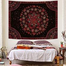 Boho Mandala Tapestry Wall Hanging Bohemian Floral Flower Medallion Tapestry Aesthetic Wall Art Large Green Yellow Hippie  Tapestries, Vintage Wall Decor Banner For Living Room Bedroom Dorm Home Decor(40x30inch/60x40inch/60x51inch/80x60inch) - 2-黑色 - 查看 5