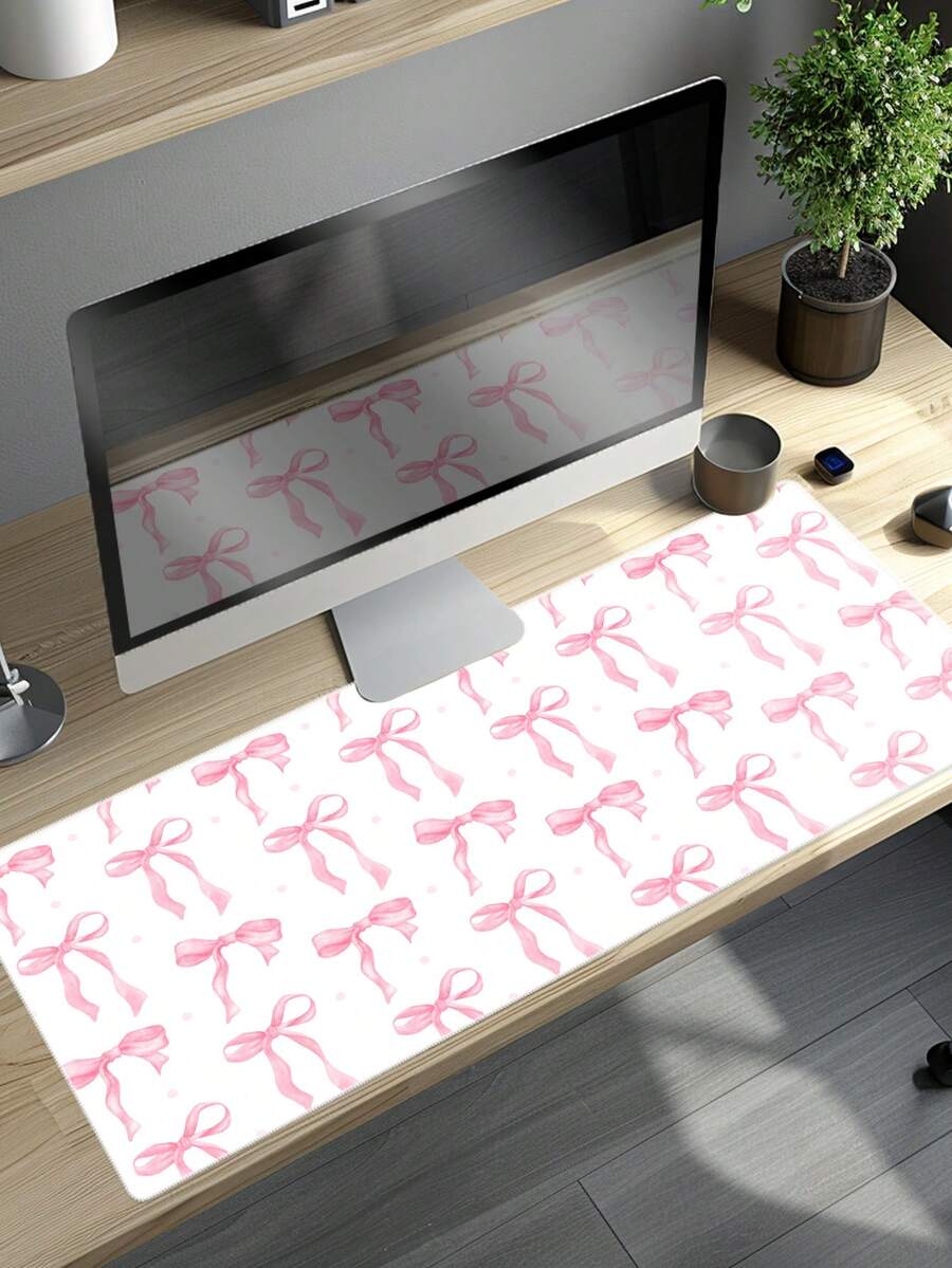 1 件粉色蝴蝶结设计橡胶防滑台式机/笔记本电脑办公游戏鼠标垫 - 粉色 - 查看 1