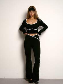 Set di abbigliamento autunnale "PinkTip AirLift" Pro Duo: top corto senza cuciture e leggings modellanti per il lato B | Sensazione di nudità e controllo addominale - nero - Visualizzare 6