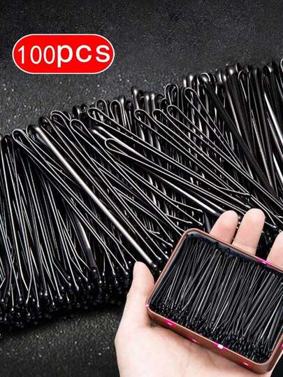 100pcs/Pack Women Black Hair Clips, Bruise Side Clips, Hair Clips, U-Shaped Clips, Steel Clips Accessories