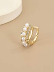 1pc Fashionable Luxury Full Rhinestone Sparkling Pearl Clip-On Earrings, Suitable For Party, Daily Wear, Personalized, Generosity, Wedding Jewelry, Girl's Gift, Relatives, Friends, Birthday, Valentine's Day, Gift For Lover, Music Festival - Ear Clips - View 13