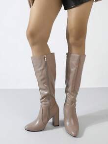 Timesize Stivali alti sopra il ginocchio con tacco chunky rosa, stivali in denim, stivali con platform, scarpe da donna, scarpe da sposa, stivali invernali