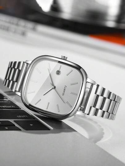 1pc Watch, Classic Square Dial Calendar Display, Minimalist Stylish Quartz Wristwatch, Horloge Box Not Included view 6