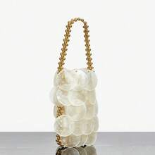 Women Fashion Shell Woven Handbag Chic Shell Beach Bag Beaded Chain Bag For Summer Travel Beach Party - White-b - 查看 4
