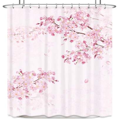 Cherry Blossom Shower Curtain, 66x72 Inch, Sakura Floral Blooming Flower Spring Japanese Asian Aesthetic Fabric Waterproof Polyester Bathroom Home Decor Set With Hooks Bathroom Decor