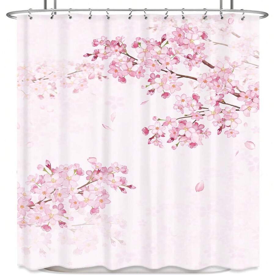Cherry Blossom Shower Curtain, 66x72 Inch, Sakura Floral Blooming Flower Spring Japanese Asian Aesthetic Fabric Waterproof Polyester Bathroom Home Decor Set With Hooks Bathroom Decor