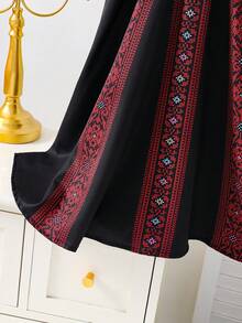 1 pieza Vestido de manga larga con estampado vintage para niñas, estilo de Oriente Medio de cuello redondo, vestido casual suave y cómodo para niñas jóvenes, primavera/otoño