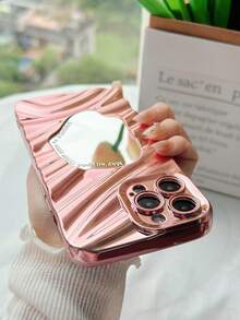Pink Mirror Element Fashion Rose Gold 3D Wavy Textured + Mirror Slogan Design Phone Protective Case Compatible With IPhone 17/17 Pro/17 Pro Max, 16/16 Pro/16 Pro Max, 15/15 Pro/15 Plus/15 Pro Max, 14/14 Pro/14 Plus/14 Pro Max, 13/13 Pro/13 Pro Max, 12/12 Pro/12 Pro Max, 11/11 Pro/11 Pro Max, X/XS/XR/XS Max, 7/8/7 Plus/8 Plus Spring Birthday Gift - Rose Gold - View 5