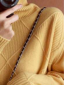 Plus Size Women Solid High Neck Long Sleeve Pullover Sweater, Autumn/Winter - 黃色 - 查看 4